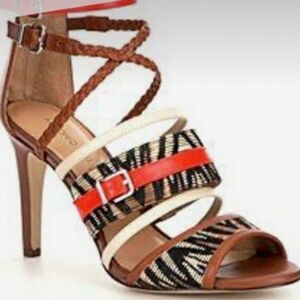 Antonio Melani Orange and Black Strappy High Heel Sandals Shoes